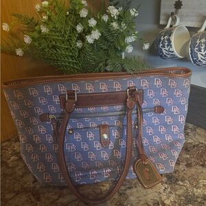 Dooney & Bourke Blue and Brown Logo Tote